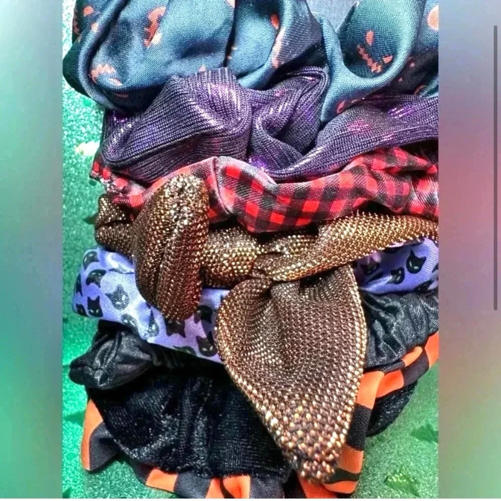 Piper K 7pc Hair Scrunchies Set Halloween fall themed black orange purple more